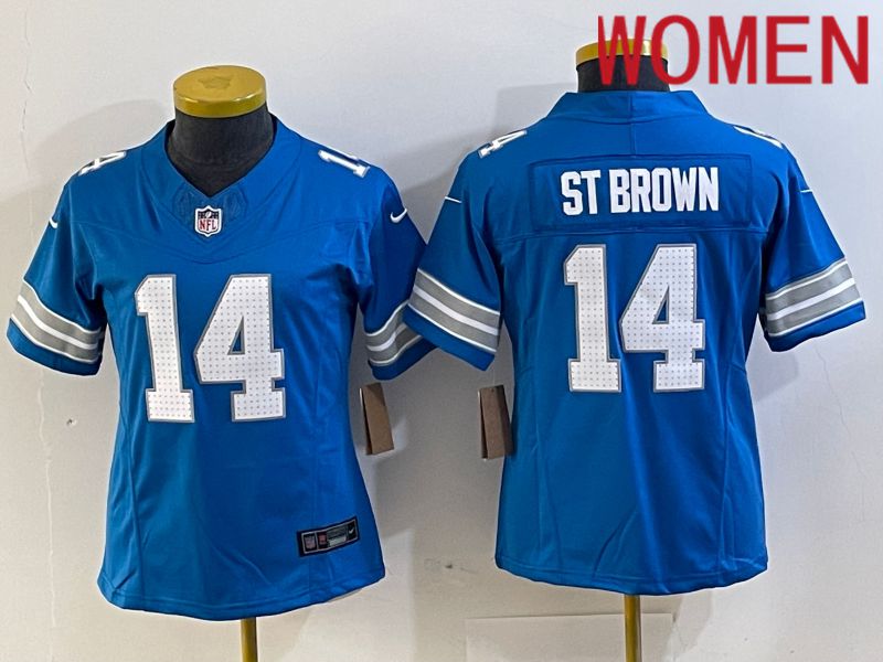 Women Detroit Lions 14 St Brown Blue Three generations 2024 Nike Vapor F.U.S.E. Limited NFL Jersey